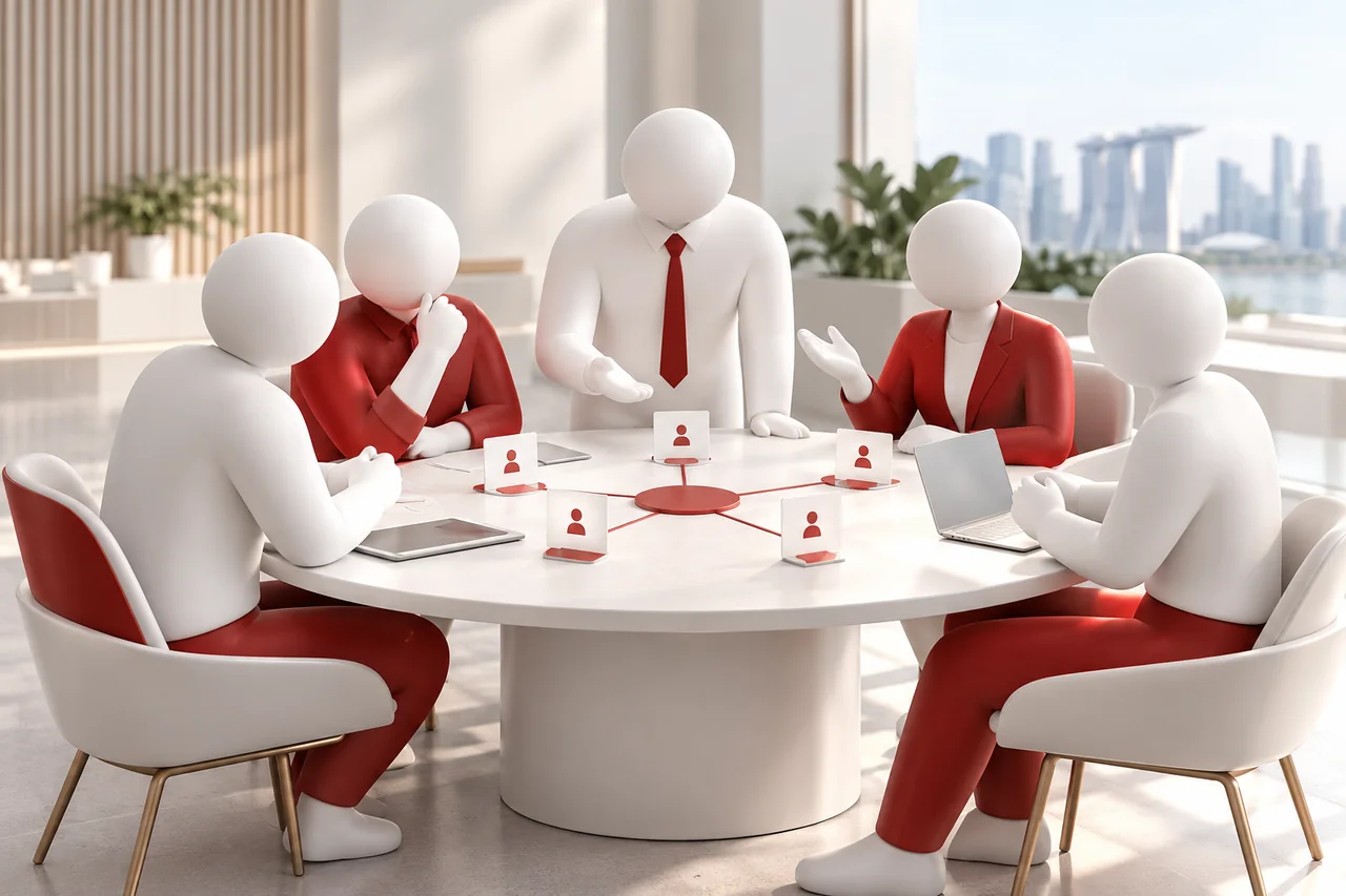Abstract team members discussing human resource administration